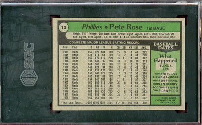 1979 Burger King #013 Pete Rose Phillies SGC 7 NM 560662