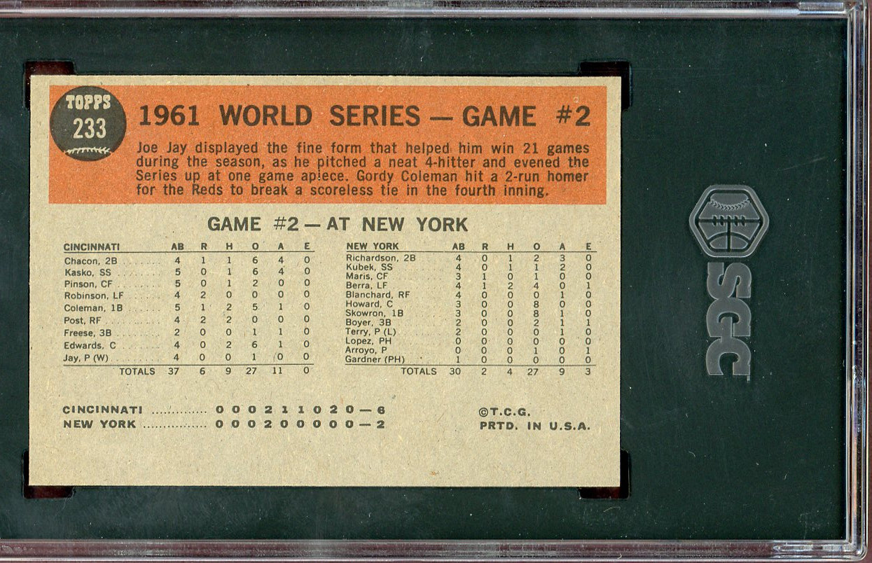 1962 Topps Baseball #233 World Series Game 2 SGC 8 NM/MT 560667
