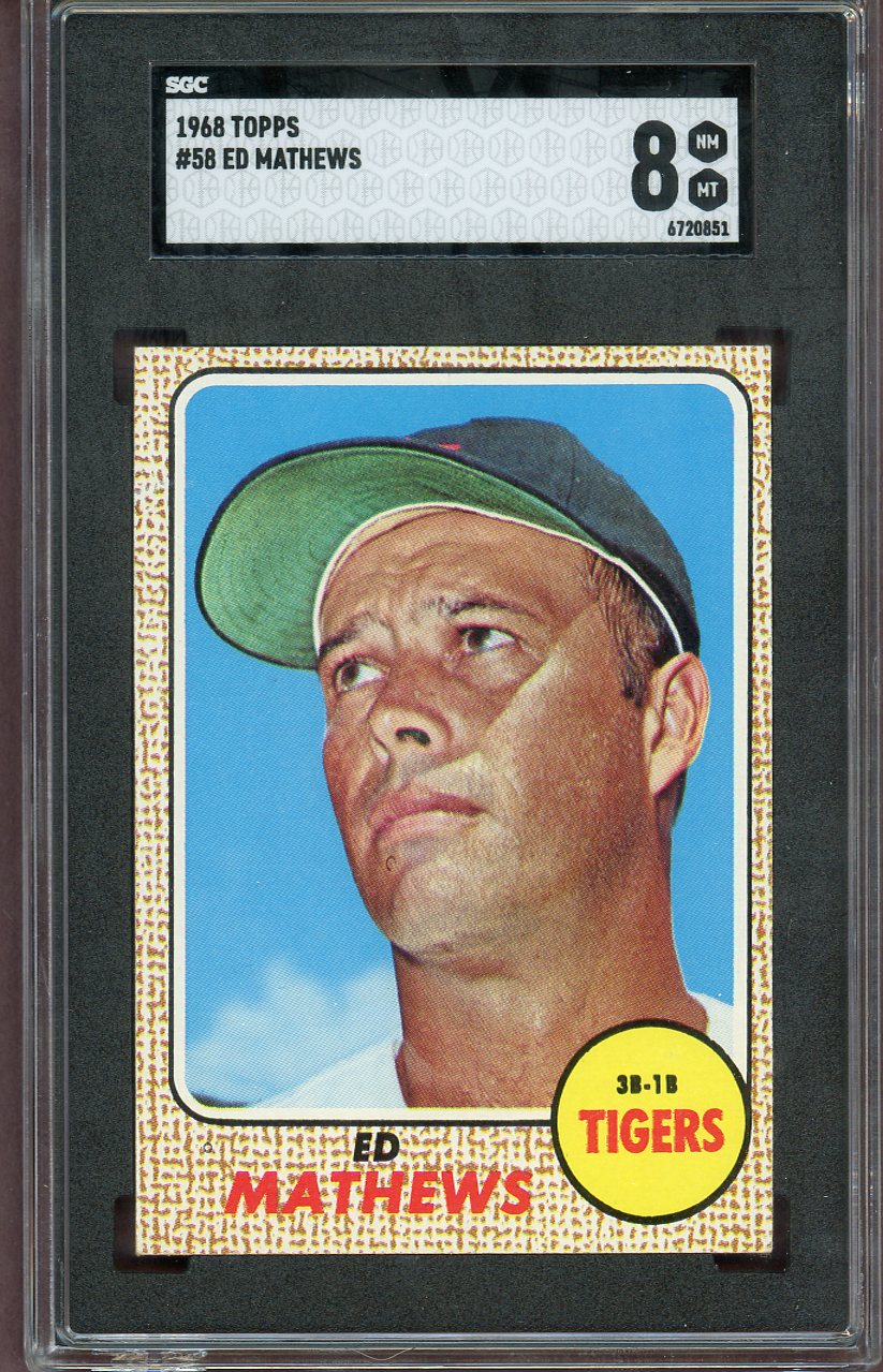 1968 Topps Baseball #058 Eddie Mathews Tigers SGC 8 NM/MT 560670