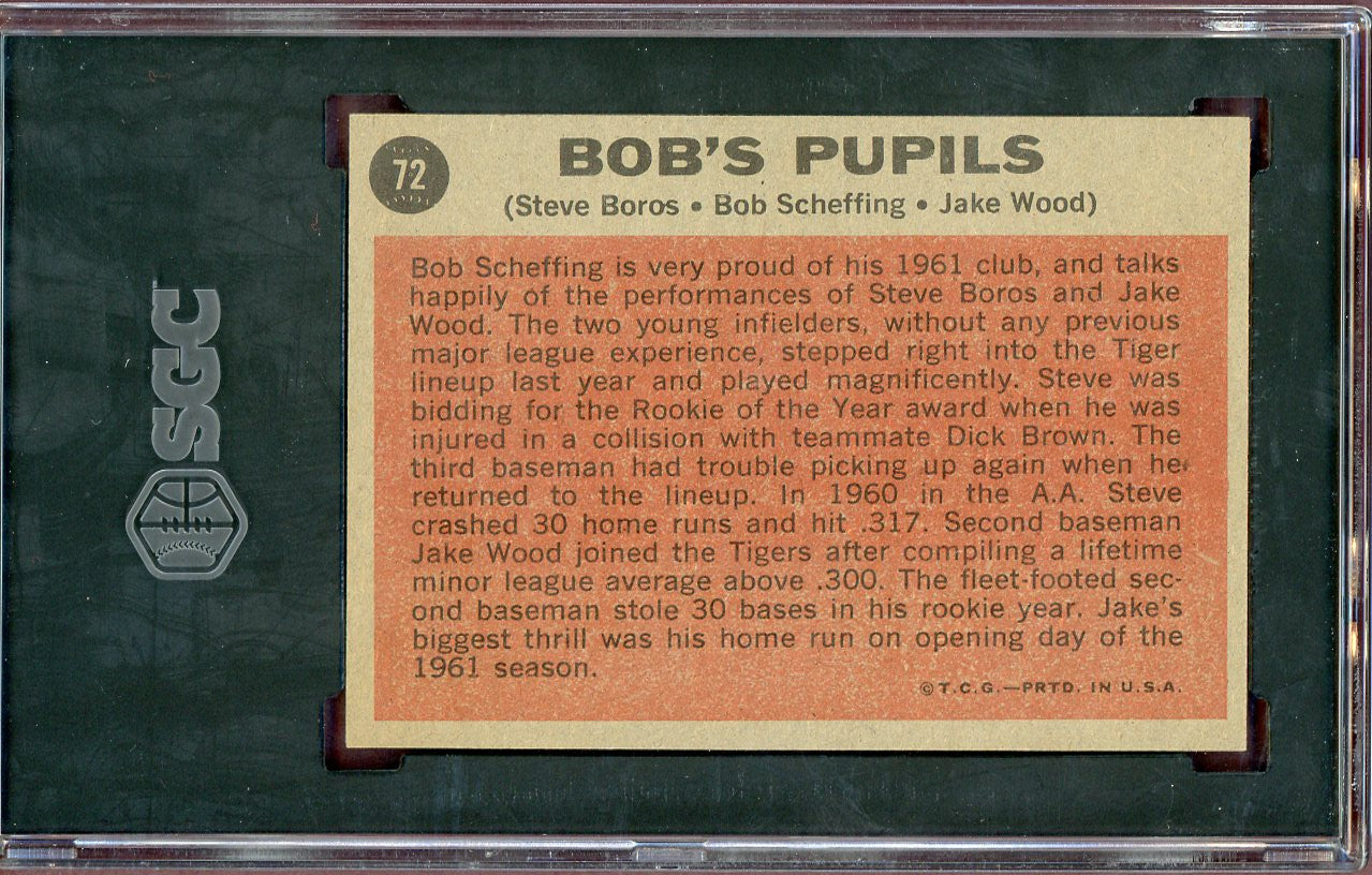 1962 Topps Baseball #072 Steve Boros Jake Wood SGC 7.5 NM+ 560673