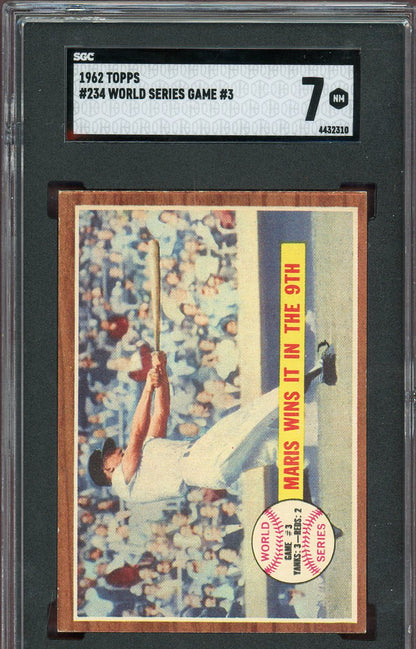 1962 Topps Baseball #234 World Series Game 3 Roger Maris SGC 7 NM 560676