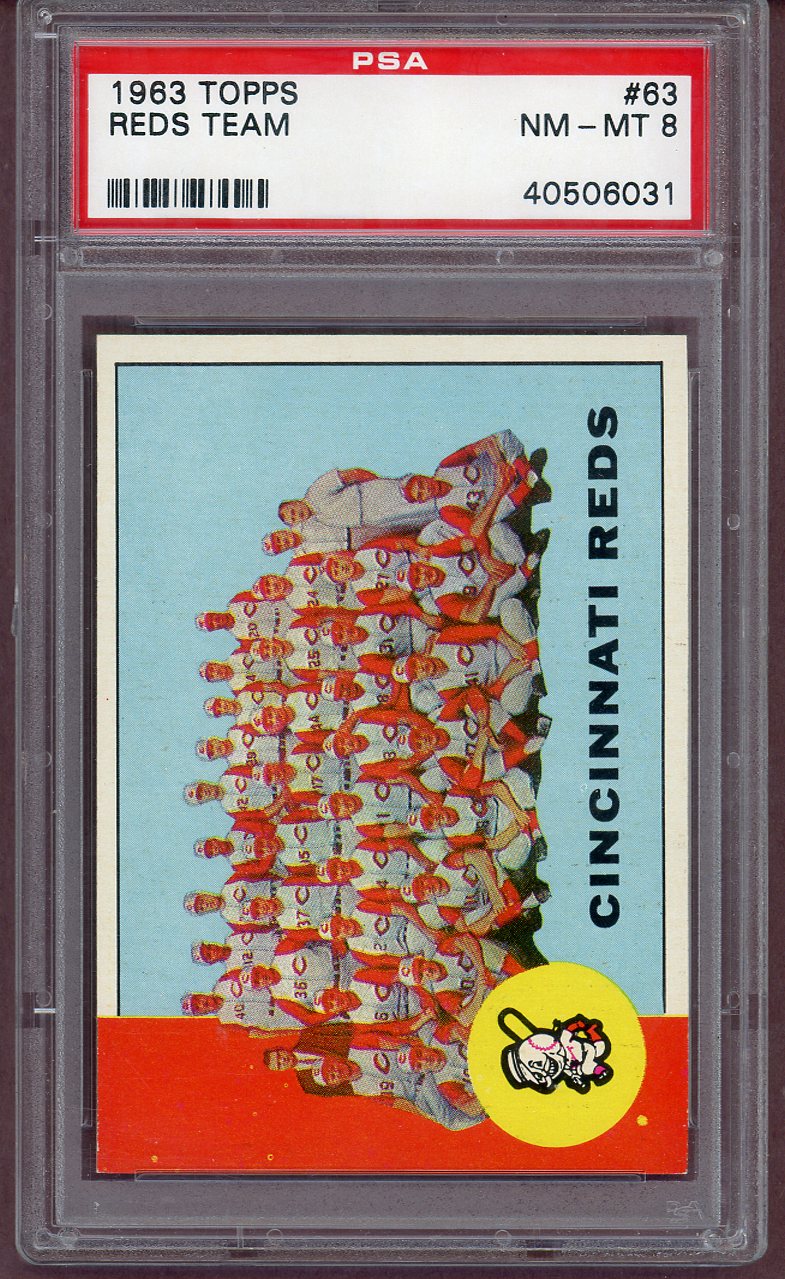 1963 Topps Baseball #063 Cincinnati Reds Team PSA 8 NM/MT 560678