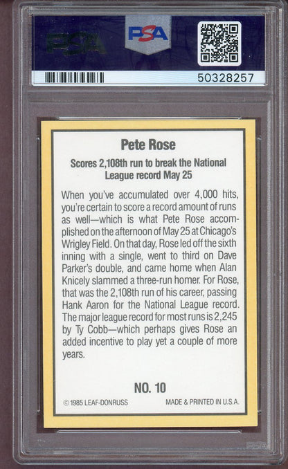 1985 Donruss Highlights #010 Pete Rose Reds PSA 10 GEM MINT 560682
