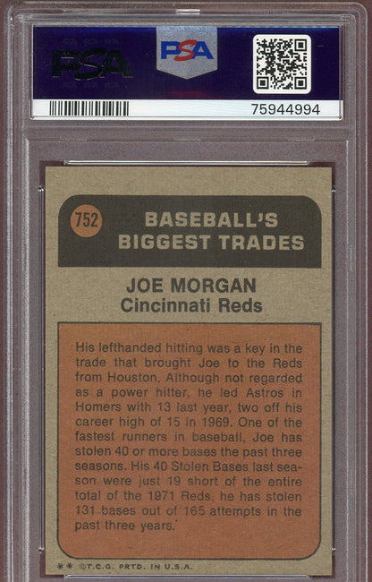 1972 Topps Baseball #752 Joe Morgan TR Reds PSA 7 NM 560683