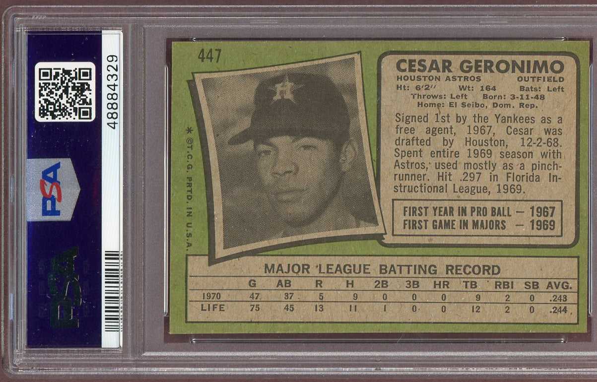 1971 Topps Baseball #447 Cesar Geronimo Astros PSA 7.5 NM+ 560687