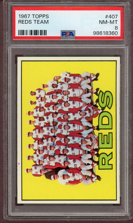 1967 Topps Baseball #407 Cincinnati Reds Team PSA 8 NM/MT 560690