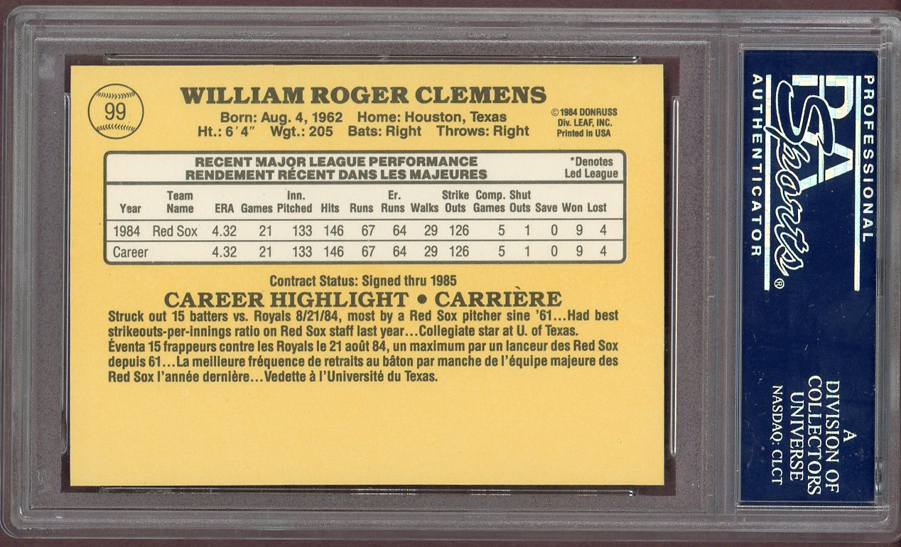 1985 Leaf #099 Roger Clemens Red Sox PSA 9 MINT 560693