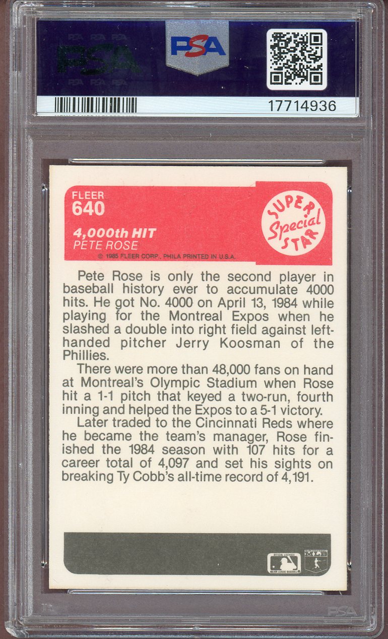 1985 Fleer #640 Pete Rose Expos PSA 10 GEM MINT 560697