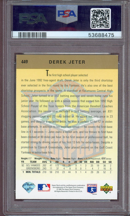 1993 Upper Deck #449 Derek Jeter Yankees PSA 9 MINT 560702