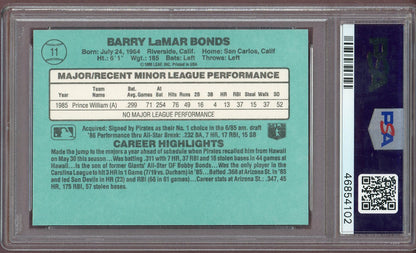 1986 Donruss Rookies #011 Barry Bonds Pirates PSA 9 MINT 560705