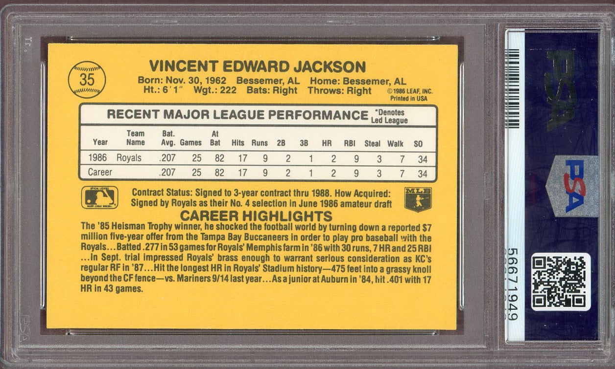 1987 Donruss #035 Bo Jackson Royals PSA 9 MINT 560706