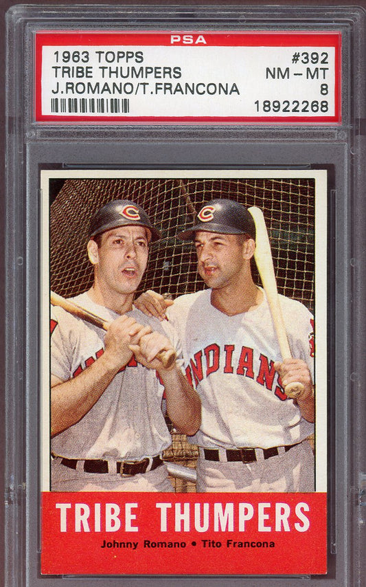1963 Topps Baseball #392 Johnny Romano Tito Francona PSA 8 NM/MT 560711