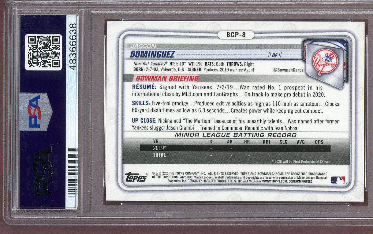 2020 Bowman Chrome #BCP8 Jasson Dominguez Yankees PSA 9 MINT Atomic 560712