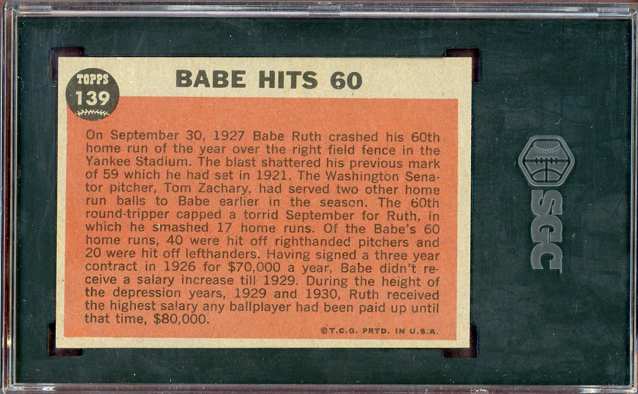 1962 Topps Baseball #139 Babe Ruth Yankees SGC 6 EX-MT 560713