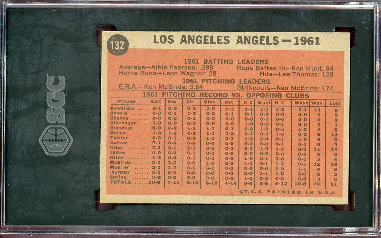 1962 Topps Baseball #132 Los Angeles Angels Team SGC 5 EX Variation 560718