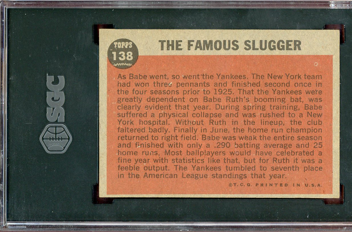 1962 Topps Baseball #138 Babe Ruth Yankees SGC 6 EX-MT 560719