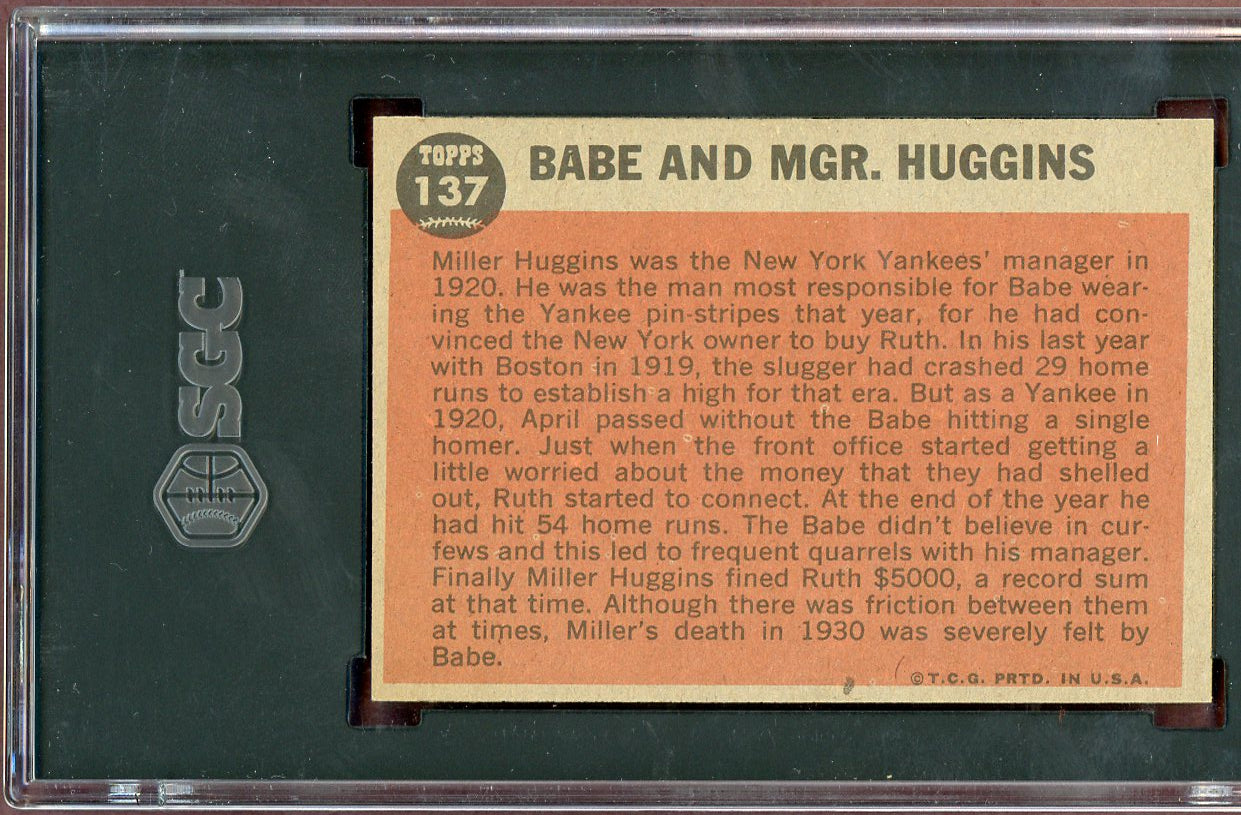 1962 Topps Baseball #137 Babe Ruth Yankees SGC 6.5 EX-MT+ 560720