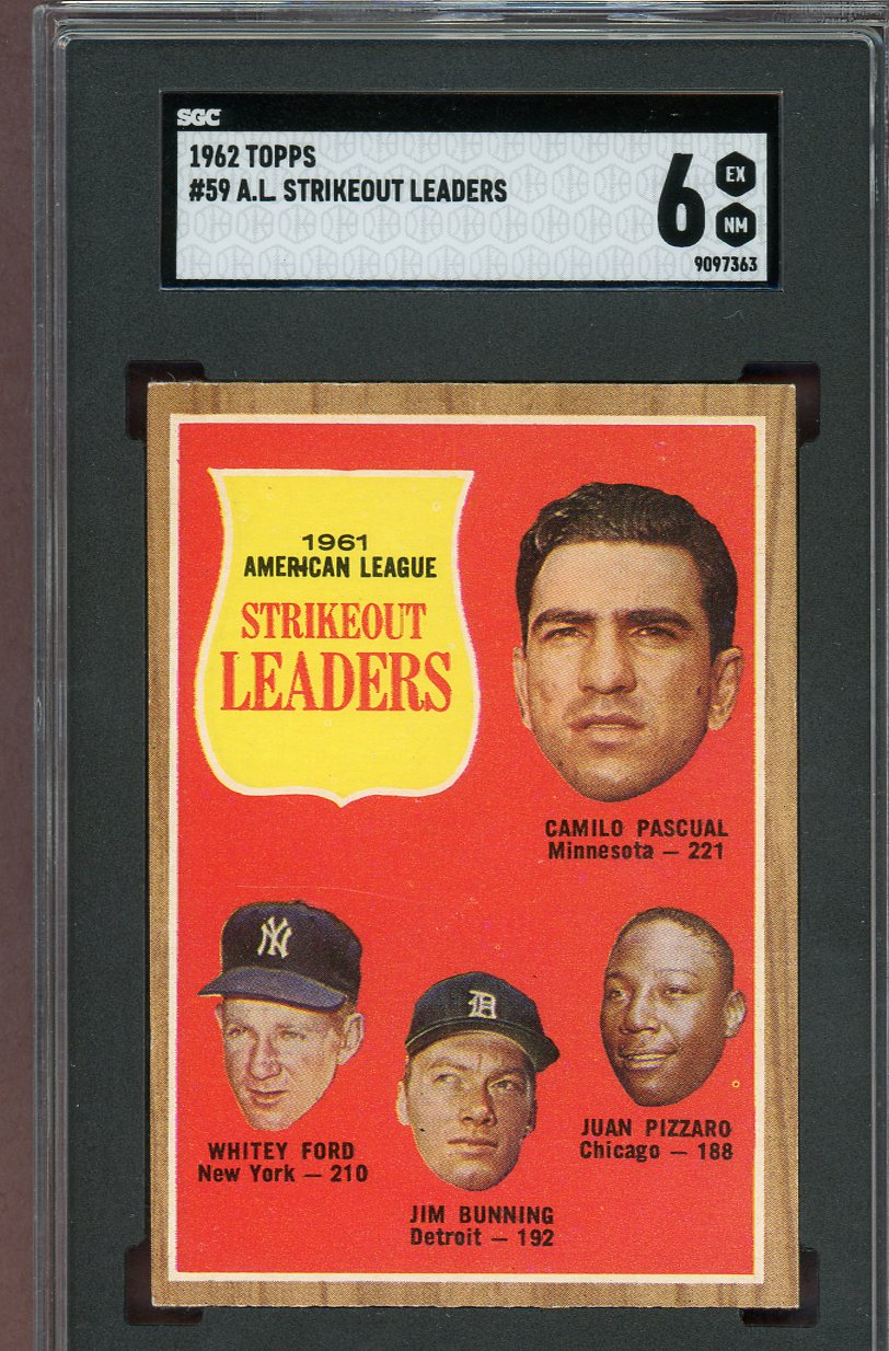 1962 Topps Baseball #059 A.L. Strike Out Leaders Whitey Ford SGC 6 EX-MT 560723