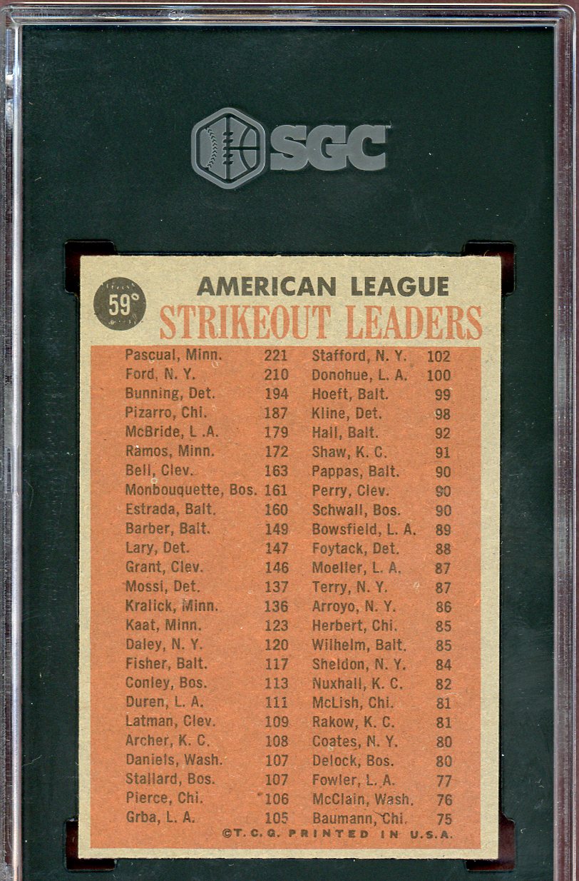 1962 Topps Baseball #059 A.L. Strike Out Leaders Whitey Ford SGC 6 EX-MT 560723