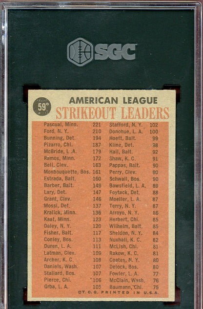 1962 Topps Baseball #059 A.L. Strike Out Leaders Whitey Ford SGC 6 EX-MT 560723