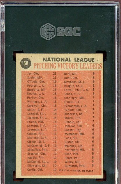 1962 Topps Baseball #058 N.L. Win Leaders Warren Spahn SGC 5.5 EX+ 560724