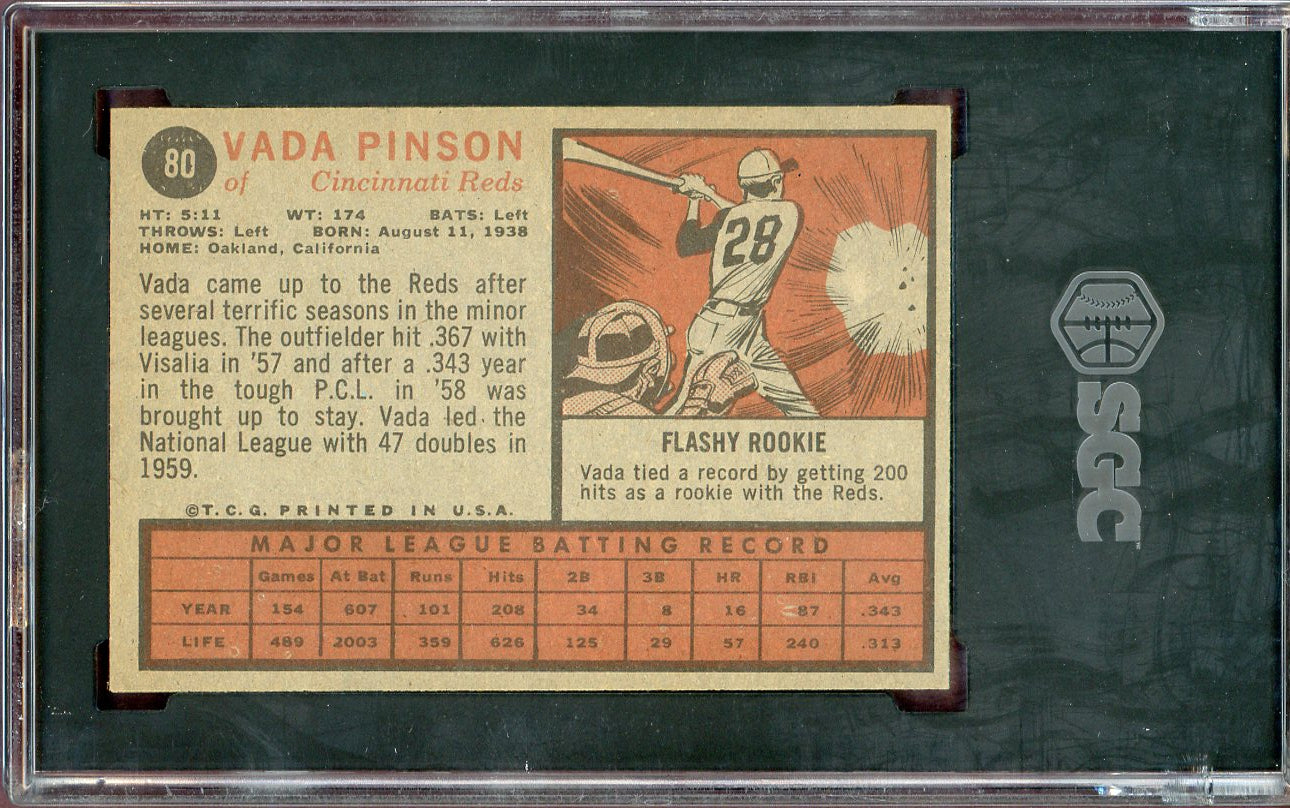 1962 Topps Baseball #080 Vada Pinson Reds SGC 7 NM 560726