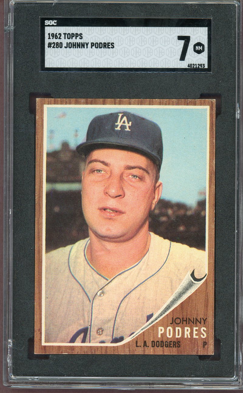 1962 Topps Baseball #280 Johnny Podres Dodgers SGC 7 NM 560729