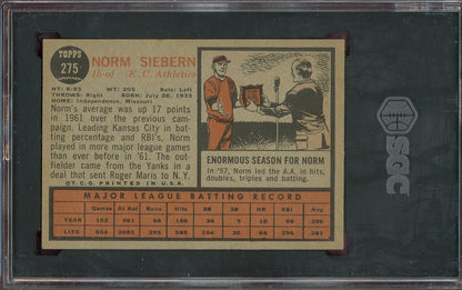 1962 Topps Baseball #275 Norm Siebern A's SGC 7 NM 560730