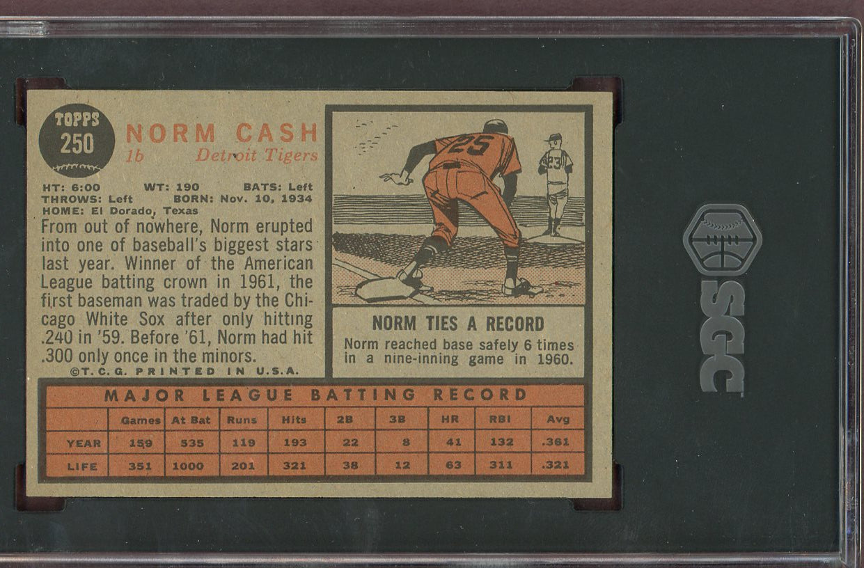 1962 Topps Baseball #250 Norm Cash Tigers SGC 6 EX-MT 560732