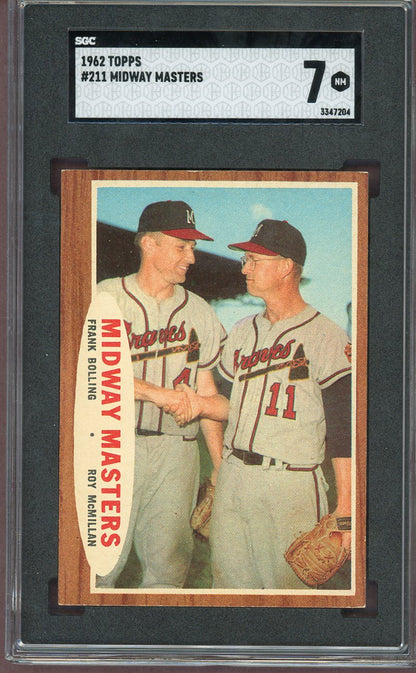 1962 Topps Baseball #211 Roy McMillan Frank Bolling SGC 7 NM 560733