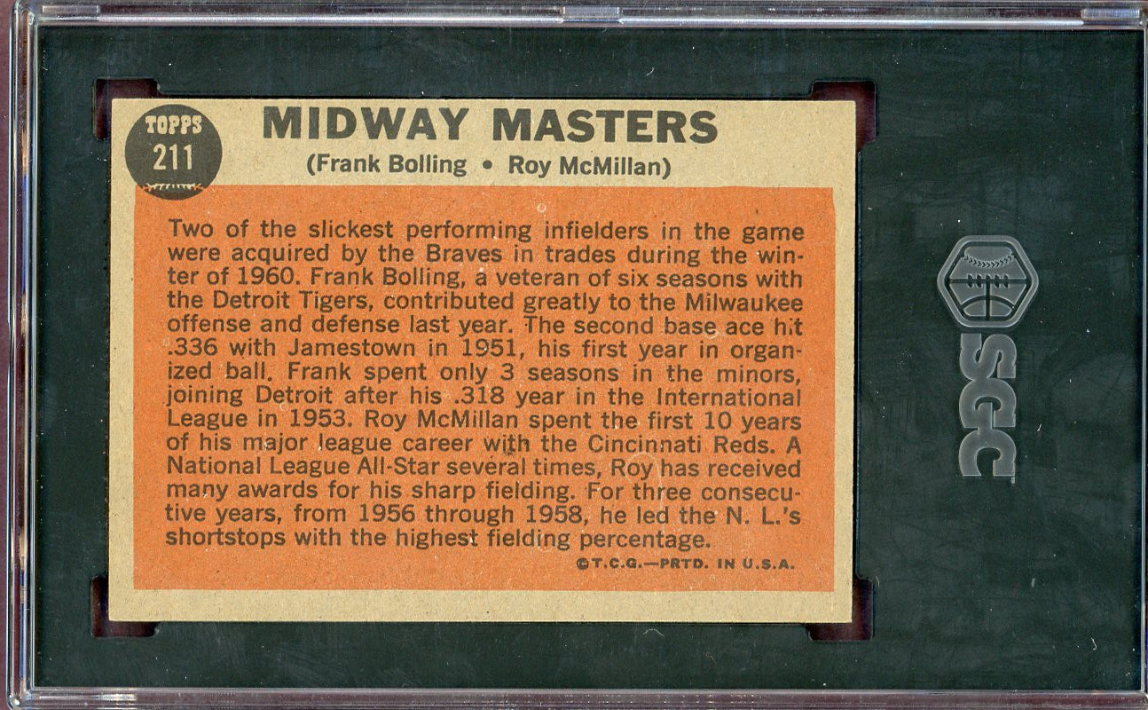 1962 Topps Baseball #211 Roy McMillan Frank Bolling SGC 7 NM 560733