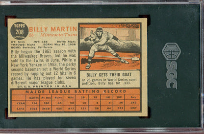1962 Topps Baseball #208 Billy Martin Twins SGC 6.5 EX-MT+ 560735