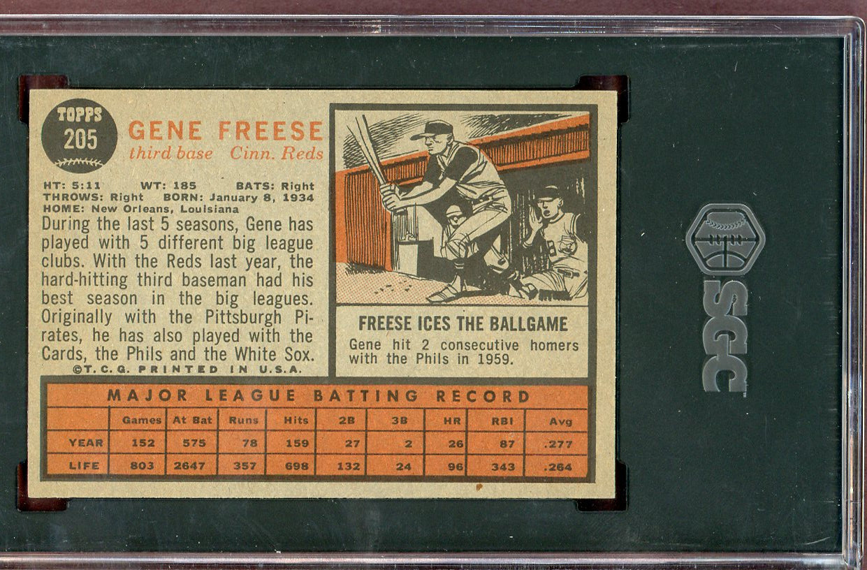 1962 Topps Baseball #205 Gene Freese Reds SGC 6 EX-MT 560736