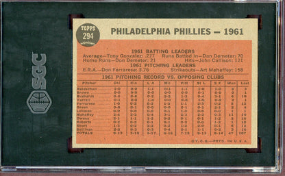 1962 Topps Baseball #294 Philadelphia Phillies Team SGC 7 NM 560737