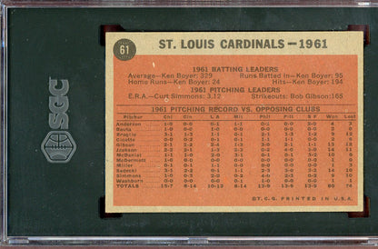 1962 Topps Baseball #061 St. Louis Cardinals Team SGC 7 NM 560739