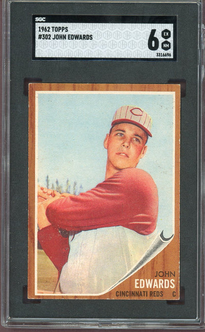 1962 Topps Baseball #302 John Edwards Reds SGC 6 EX-MT 560741