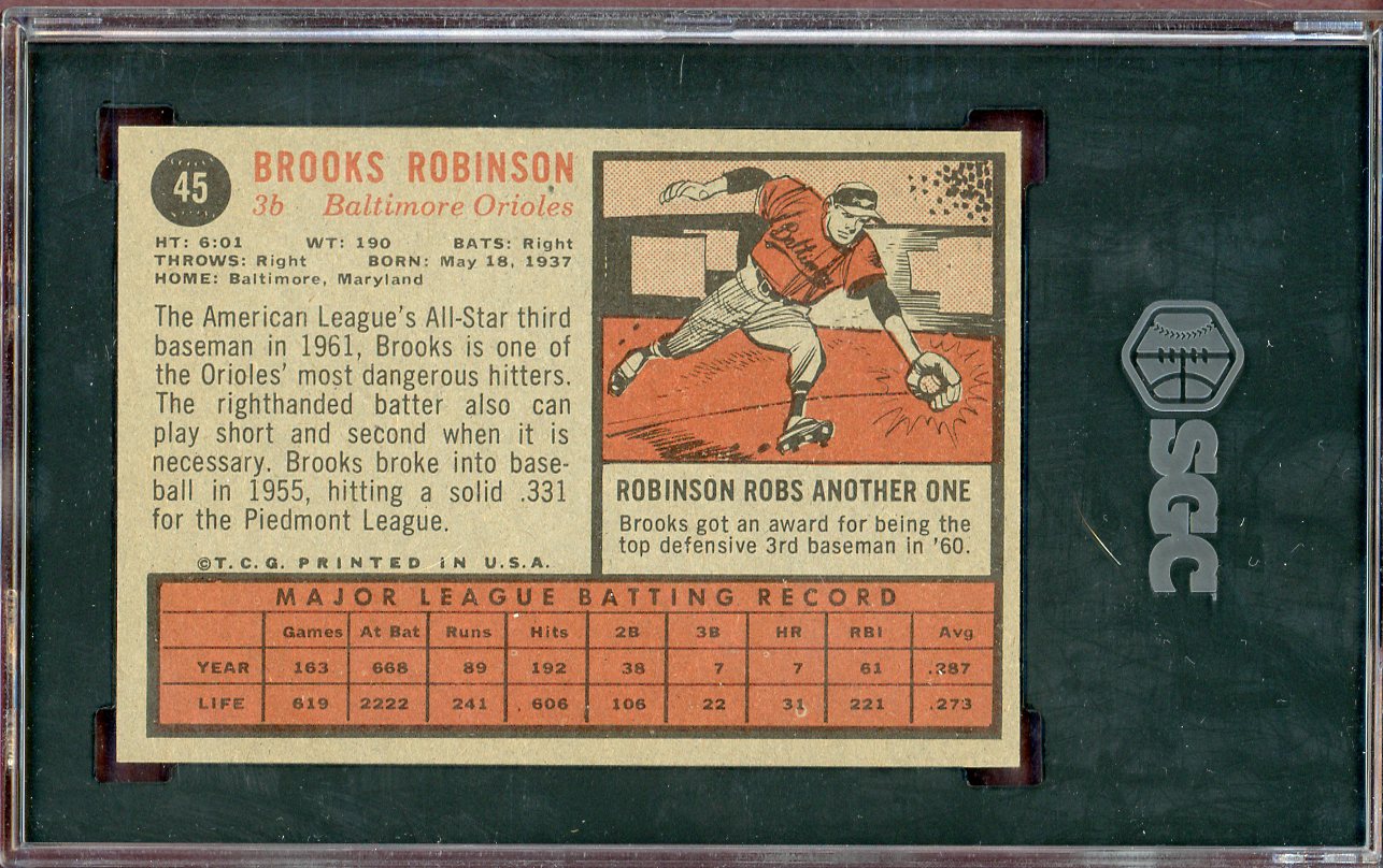 1962 Topps Baseball #045 Brooks Robinson Orioles SGC 6 EX-MT 560745