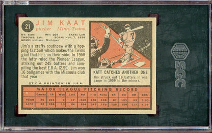 1962 Topps Baseball #021 Jim Kaat Twins SGC 7 NM 560746