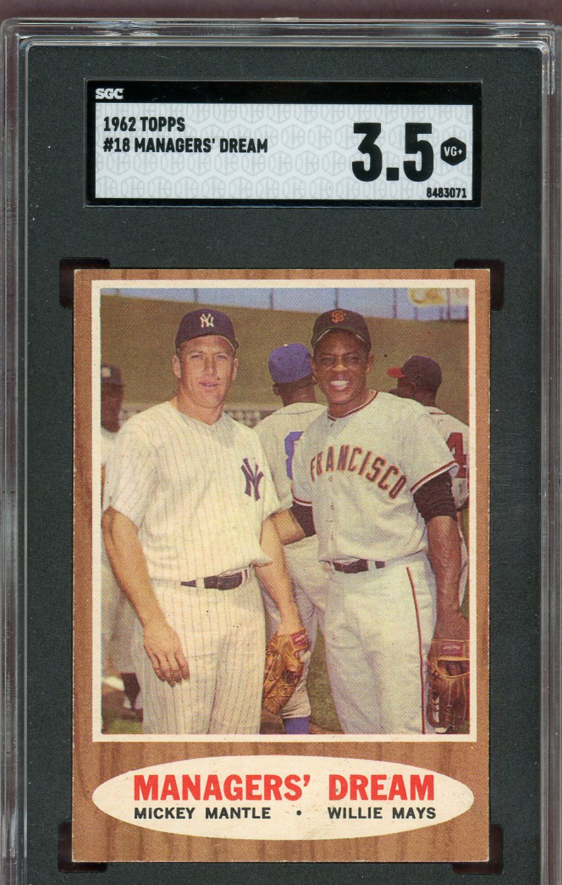 1962 Topps Baseball #018 Mickey Mantle Willie Mays SGC 3.5 VG+ 560748