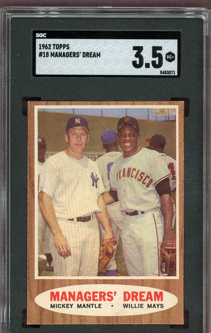 1962 Topps Baseball #018 Mickey Mantle Willie Mays SGC 3.5 VG+ 560748