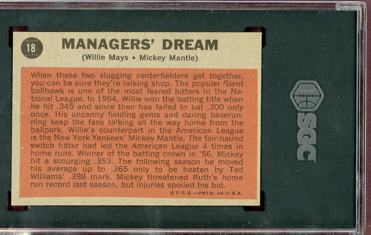 1962 Topps Baseball #018 Mickey Mantle Willie Mays SGC 3.5 VG+ 560748