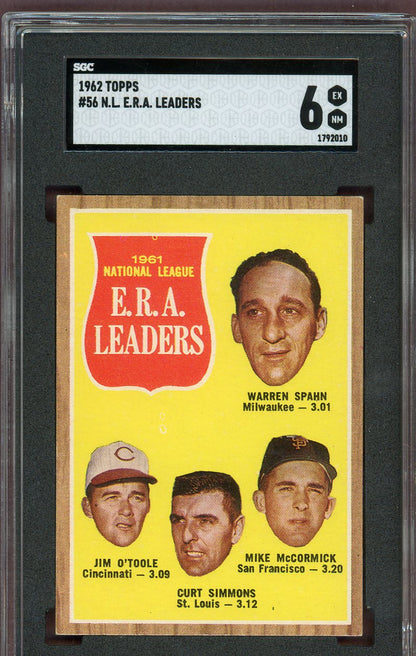 1962 Topps Baseball #056 N.L. ERA Leaders Warren Spahn SGC 6 EX-MT 560752