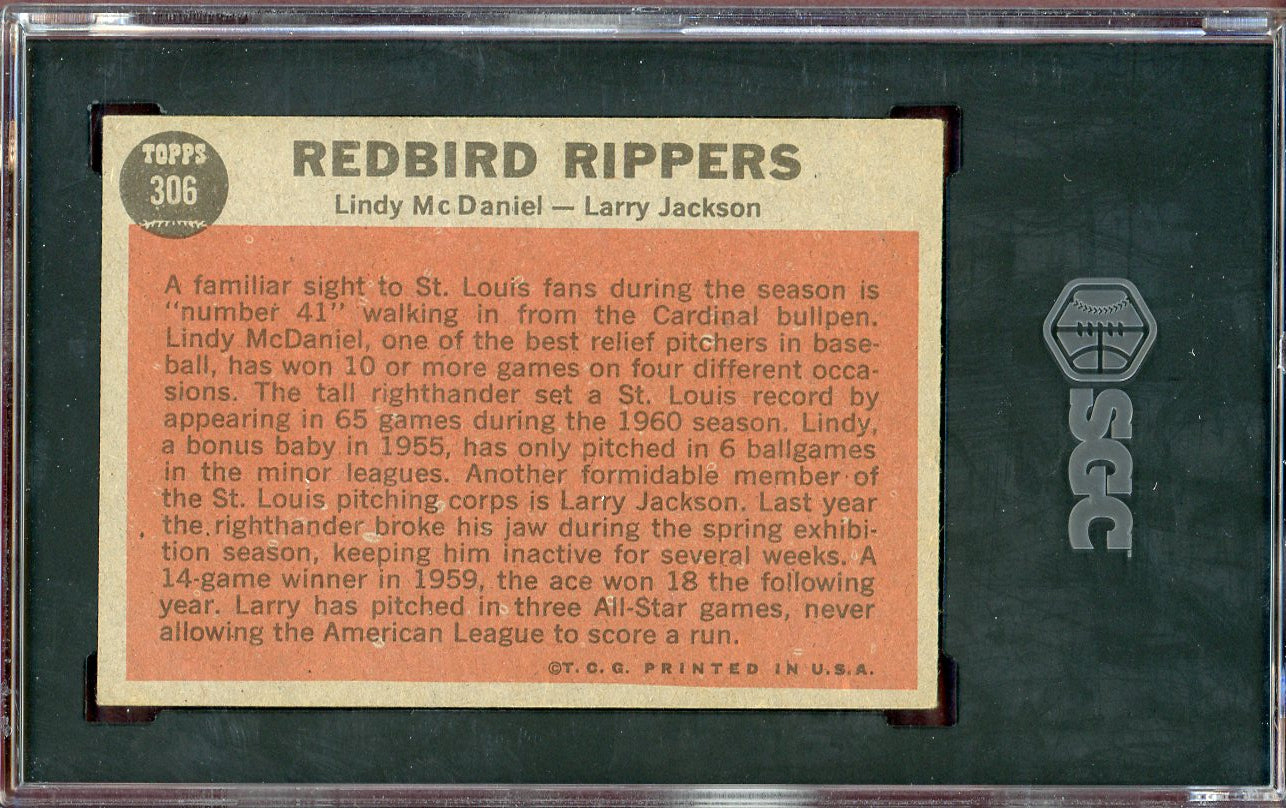 1962 Topps Baseball #306 Lindy McDaniel Larry Jackson SGC 6 EX-MT 560753