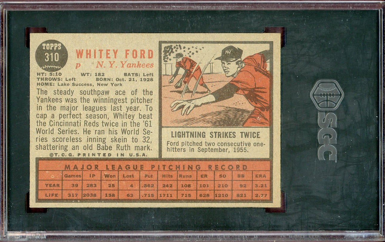 1962 Topps Baseball #310 Whitey Ford Yankees SGC 7 NM 560754