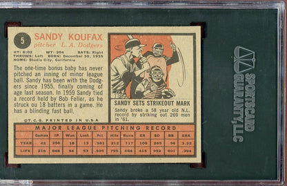 1962 Topps Baseball #005 Sandy Koufax Dodgers SGC 5 EX 560755