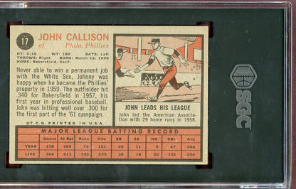 1962 Topps Baseball #017 Johnny Callison Phillies SGC 6.5 EX-MT+ 560756
