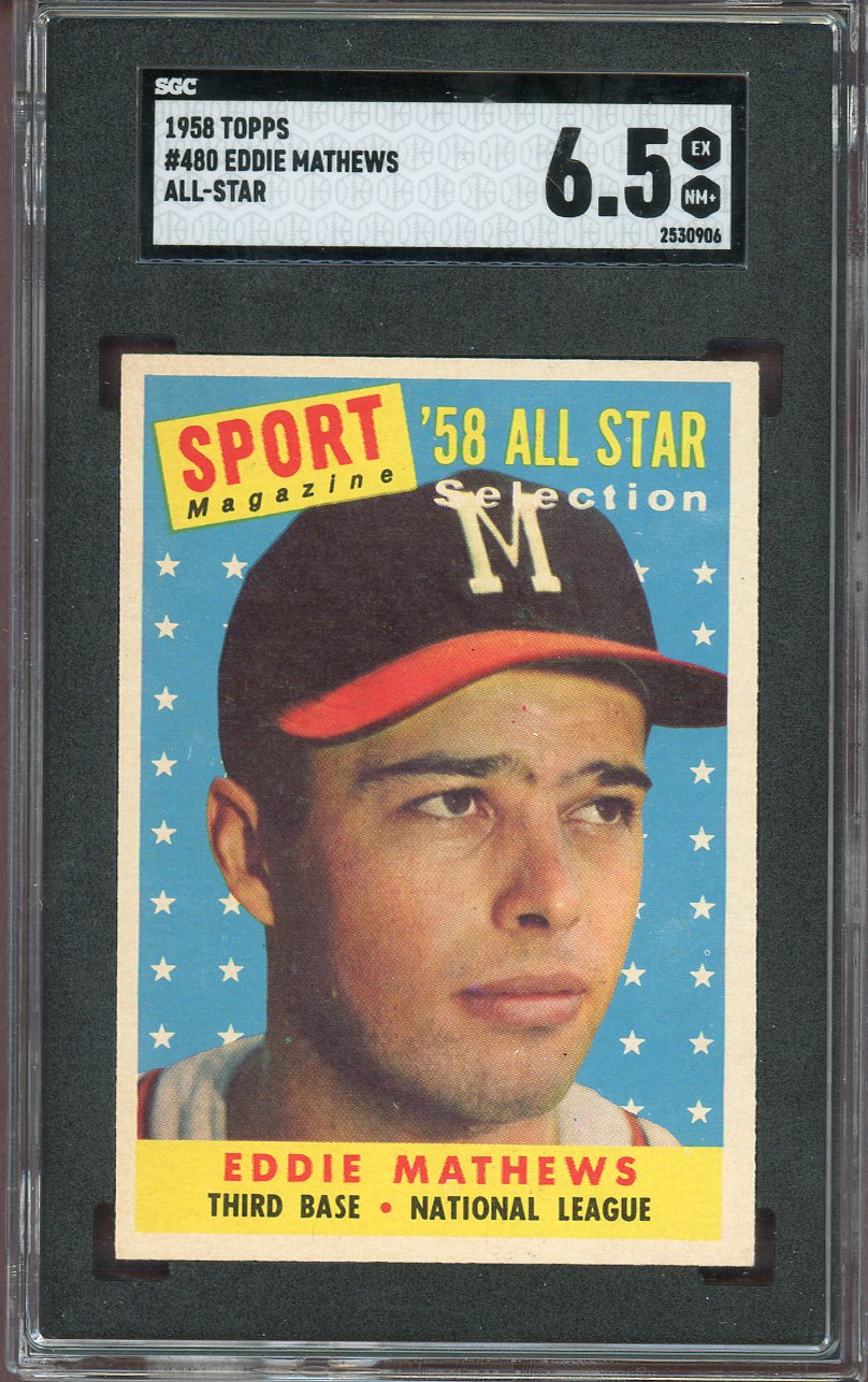 1958 Topps Baseball #480 Eddie Mathews A.S. Braves SGC 6.5 EX-MT+ 560757