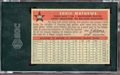 1958 Topps Baseball #480 Eddie Mathews A.S. Braves SGC 6.5 EX-MT+ 560757
