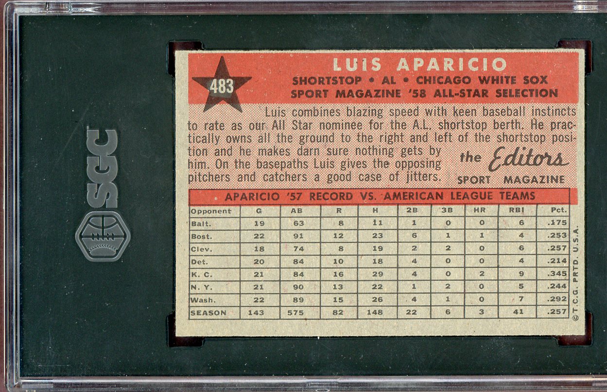 1958 Topps Baseball #483 Luis Aparicio A.S. White Sox SGC 6 EX-MT 560759