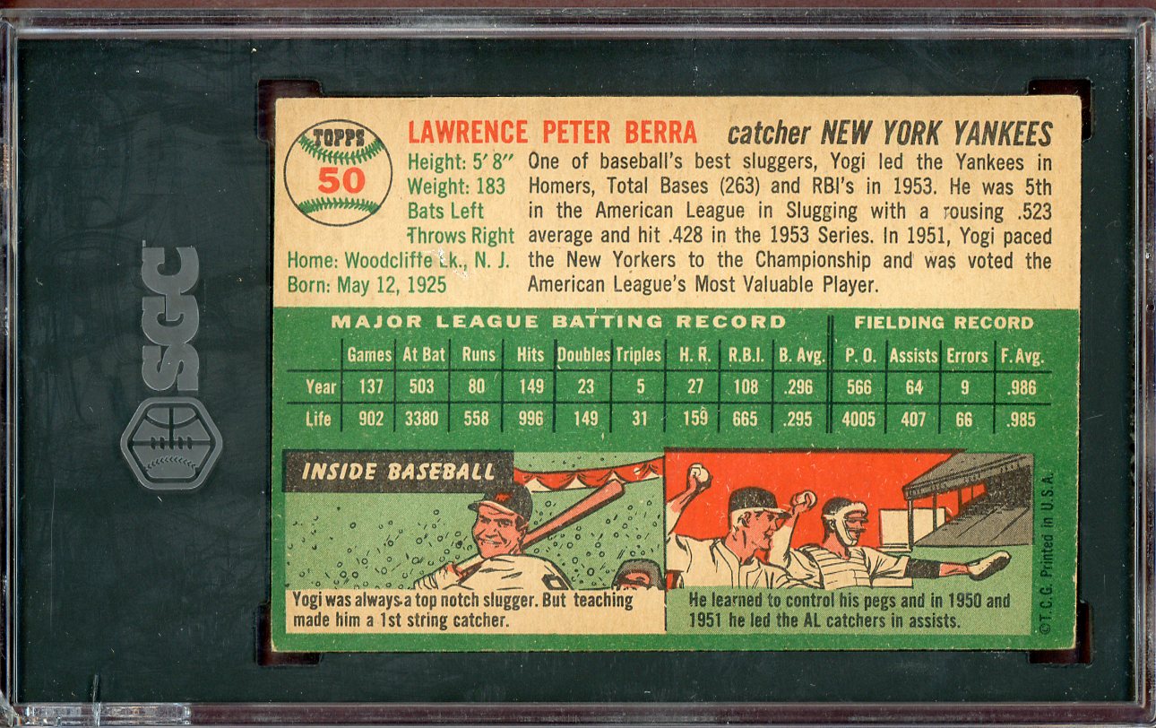 1954 Topps Baseball #050 Yogi Berra Yankees SGC 5 EX 560762